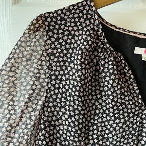 Boden Black and Pink Knee Length Shift Dress with Sheer Sleeves size 6